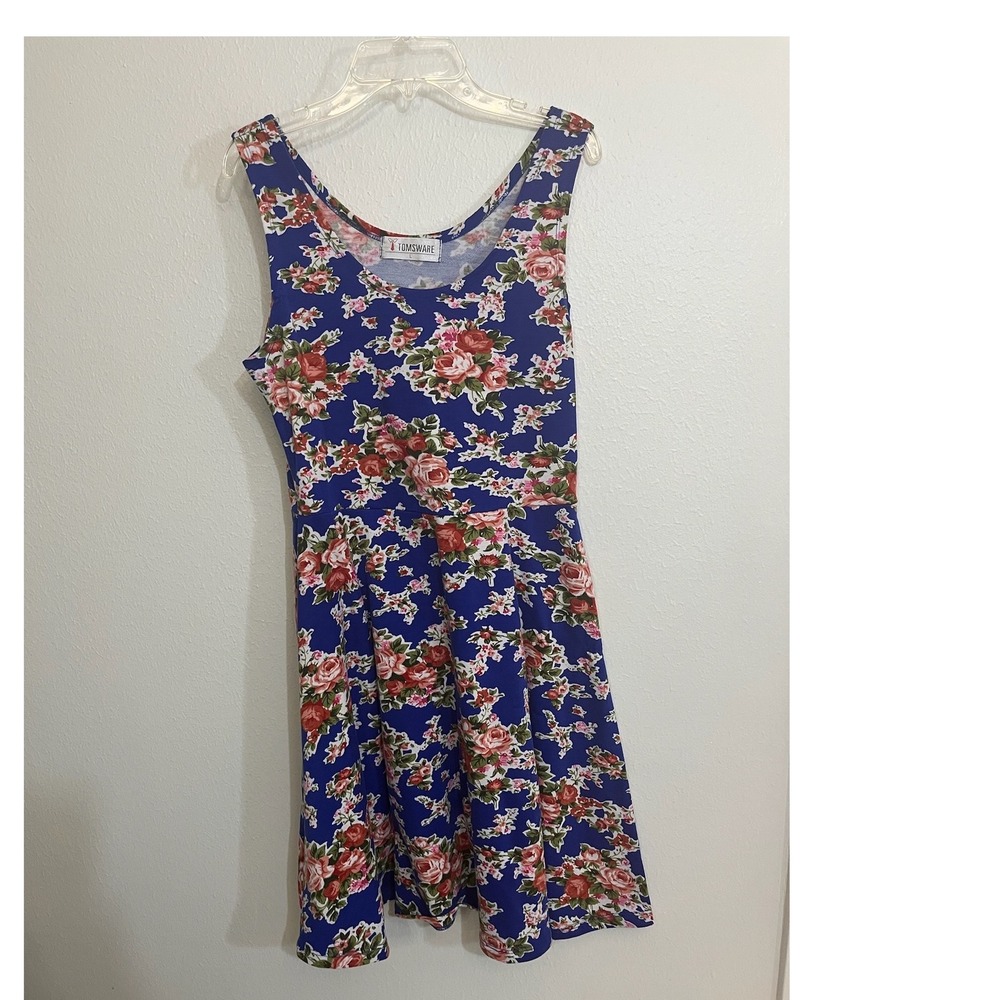 TomsWare Floral Skater Dress Womens L Rose Sleeveless‎ Cottagecore Romantic Boho